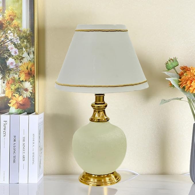 Antique Finish Gold Table Lamp for Bedroom, Bedside, Living Room, Home Decoration, Hotel Pack of 1 | Size:46 X 25 cm White