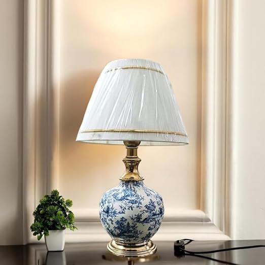 Antique Finish Gold Table Lamp for Bedroom, Bedside, Living Room, Home Decoration, Hotel Pack of 1 | Size:46 X 25 cm Blue & White