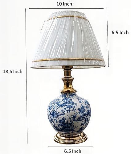 Antique Finish Gold Table Lamp for Bedroom, Bedside, Living Room, Home Decoration, Hotel Pack of 1 | Size:46 X 25 cm Blue & White