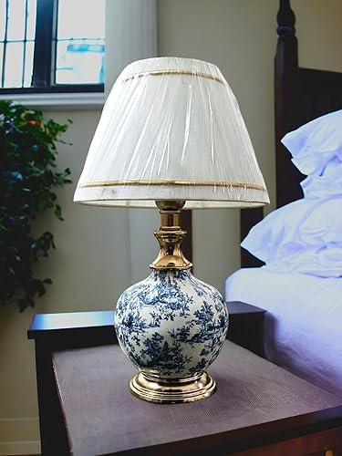 Antique Finish Gold Table Lamp for Bedroom, Bedside, Living Room, Home Decoration, Hotel Pack of 1 | Size:46 X 25 cm Blue & White