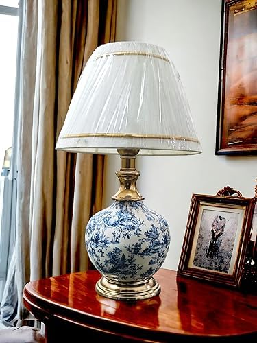 Antique Finish Gold Table Lamp for Bedroom, Bedside, Living Room, Home Decoration, Hotel Pack of 1 | Size:46 X 25 cm Blue & White