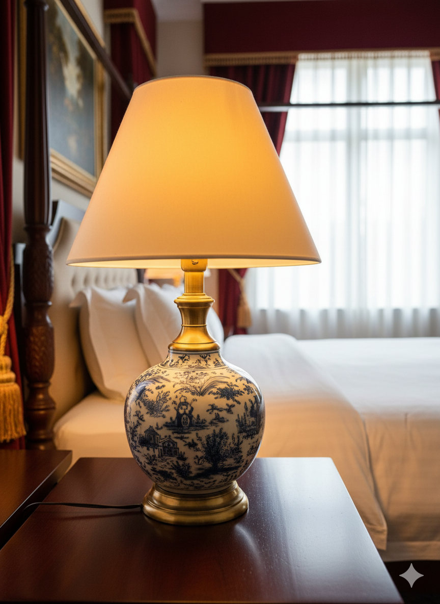 Antique Finish Gold Table Lamp for Bedroom, Bedside, Living Room, Home Decoration, Hotel Pack of 1 | Size:46 X 25 cm Blue & White