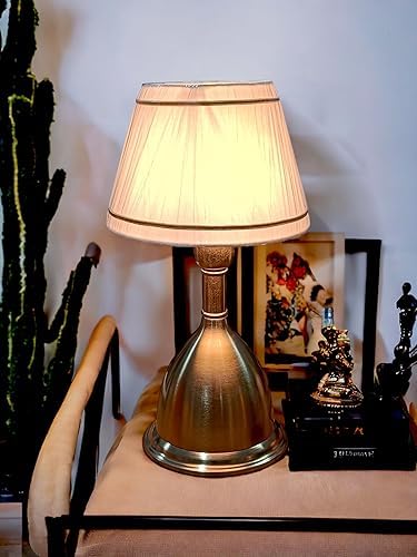 Gold Metal Table Lamp | Brass Antique Finish Gold Table Lamp for Bedroom. Size:15X8 Inches