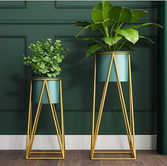 Plant Stand Tall Indoor Plant Stand with Planter Pot Set of 2- Blue Color