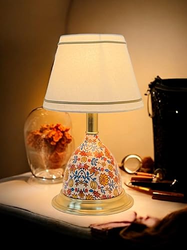 Brass Antique Finished Enamelled  Gold Table Lamp for Bedroom. Size 15X8 Inches