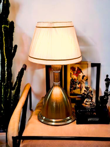 Gold Metal Table Lamp | Brass Antique Finish Gold Table Lamp for Bedroom. Size:15X8 Inches