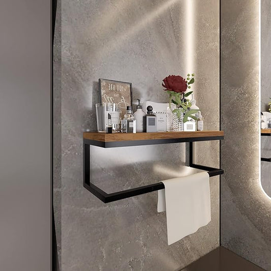 Metal Engineered Wood Wallmount Storage Shelf, Multipurpose Shower Organizer, Bathroom Standup Shower Shelf