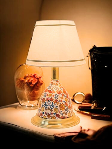 Brass Antique Finished Enamelled  Gold Table Lamp for Bedroom. Size 15X8 Inches