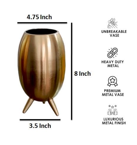 Majestic & Royal Metal Oval Shape Brass Finish Vase for Home Decor.Size: 8 Inches