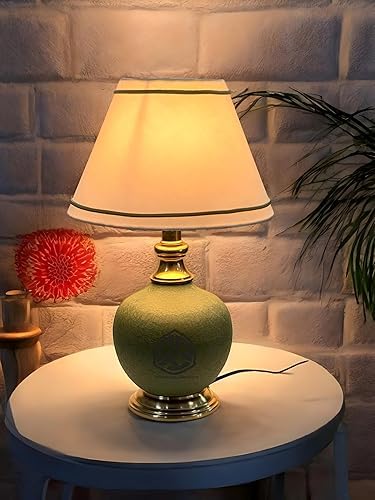 Antique Finish Gold Table Lamp for Bedroom, Bedside, Living Room, Home Decoration, Hotel Pack of 1 | Size:46 X 25 cm Green