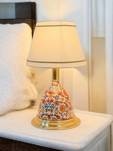 Brass Antique Finished Enamelled  Gold Table Lamp for Bedroom. Size 15X8 Inches