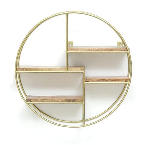 Metal Engineered Wood Circular Artistic Book Storage Floating Wall Shelf | Wall Hanging for Living Room and Bedroom Organizer | Size: 16 Inches
