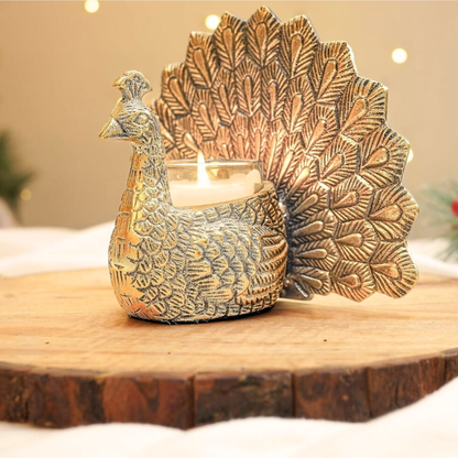 Metal Dancing Peacock Figurine for Good Luck & Love,Candle Holder for Home Dcor Tabletop Living,Showpiece