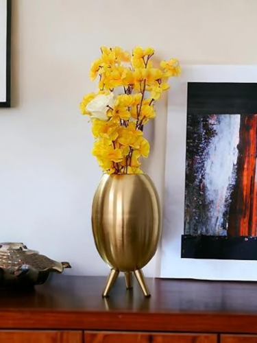 Majestic & Royal Metal Oval Shape Brass Finish Vase for Home Decor.Size: 8 Inches