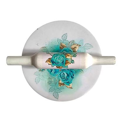 Handicraft Printed White Marble Roti Maker with Wooden Belan Enamel Print | Marble Chakla Diameter 10 Inch