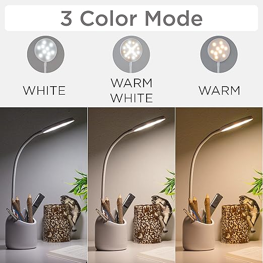 3 Colour Mode LED Study/Table/Desk Lamp with Pen Holder, 6 Month Warranty(Plastic, White, Pack of 1)