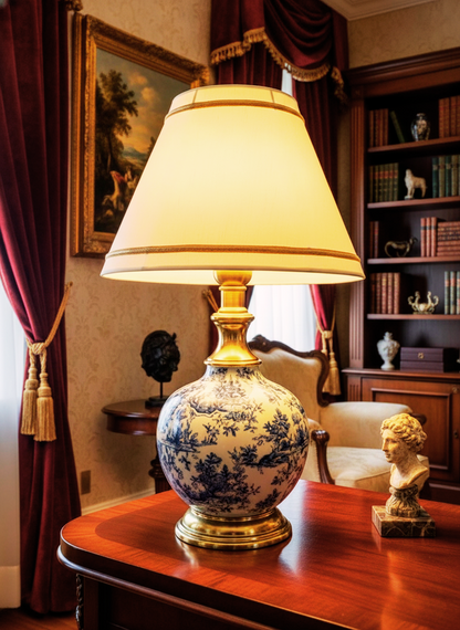 Antique Finish Gold Table Lamp for Bedroom, Bedside, Living Room, Home Decoration, Hotel Pack of 1 | Size:46 X 25 cm Blue & White