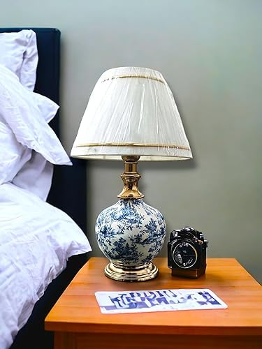 Antique Finish Gold Table Lamp for Bedroom, Bedside, Living Room, Home Decoration, Hotel Pack of 1 | Size:46 X 25 cm Blue & White