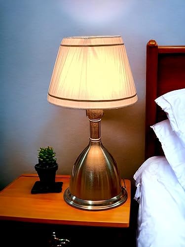 Gold Metal Table Lamp | Brass Antique Finish Gold Table Lamp for Bedroom. Size:15X8 Inches