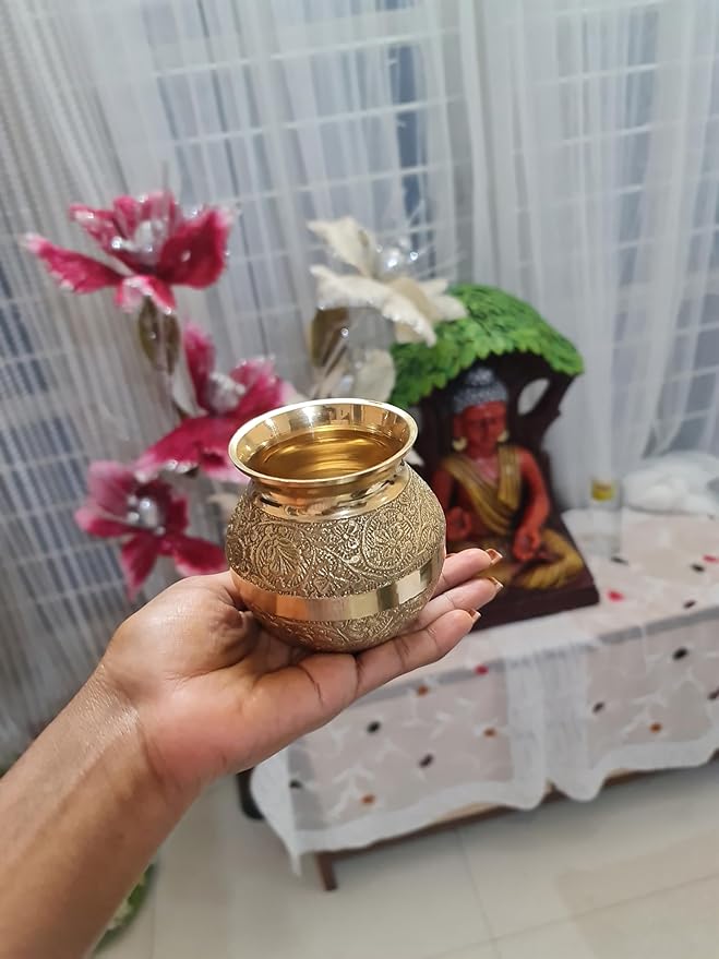 Handicraft Pure Brass Pooja Lota | Kalash for Puja, Mandir & Temple,Traditional Karwa Chauth Lota for Diwali, Wedding & Festivals