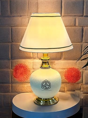Antique Finish Gold Table Lamp for Bedroom, Bedside, Living Room, Home Decoration, Hotel Pack of 1 | Size:46 X 25 cm White