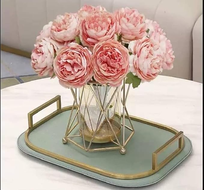 Metal and Glass Multi Purpose Flower Vase with Gold Finish, Size: 15X12 Cm