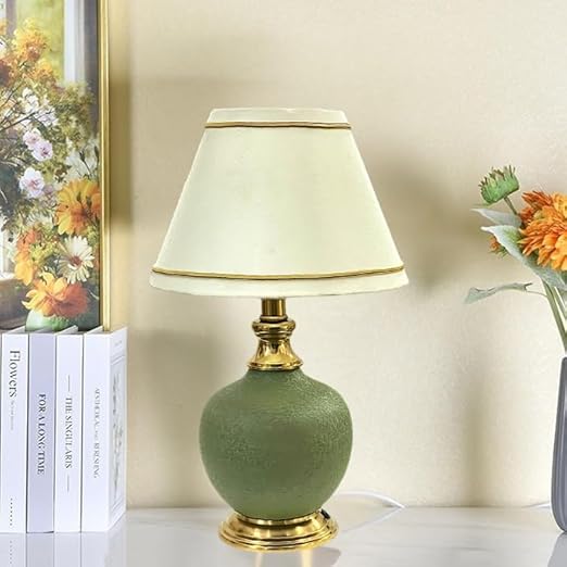 Antique Finish Gold Table Lamp for Bedroom, Bedside, Living Room, Home Decoration, Hotel Pack of 1 | Size:46 X 25 cm Green