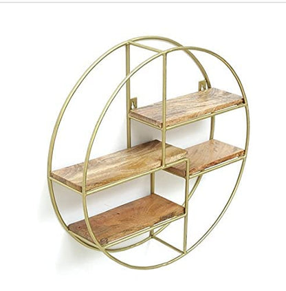 Metal Engineered Wood Circular Artistic Book Storage Floating Wall Shelf | Wall Hanging for Living Room and Bedroom Organizer | Size: 16 Inches