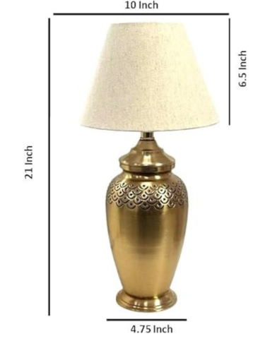 Antique Curved Brass Plated Table Lamp for Bedroom, Bedside, Living Room, Home Decoration, Hotel Pack of 1 Size: 46X 25 CM