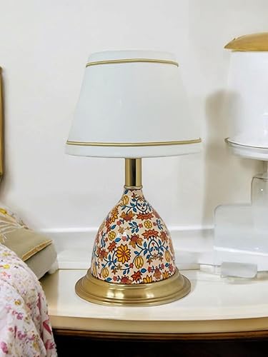 Brass Antique Finished Enamelled  Gold Table Lamp for Bedroom. Size 15X8 Inches