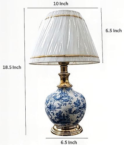 Antique Finish Gold Table Lamp for Bedroom, Bedside, Living Room, Home Decoration, Hotel Pack of 1 | Size:46 X 25 cm Blue & White