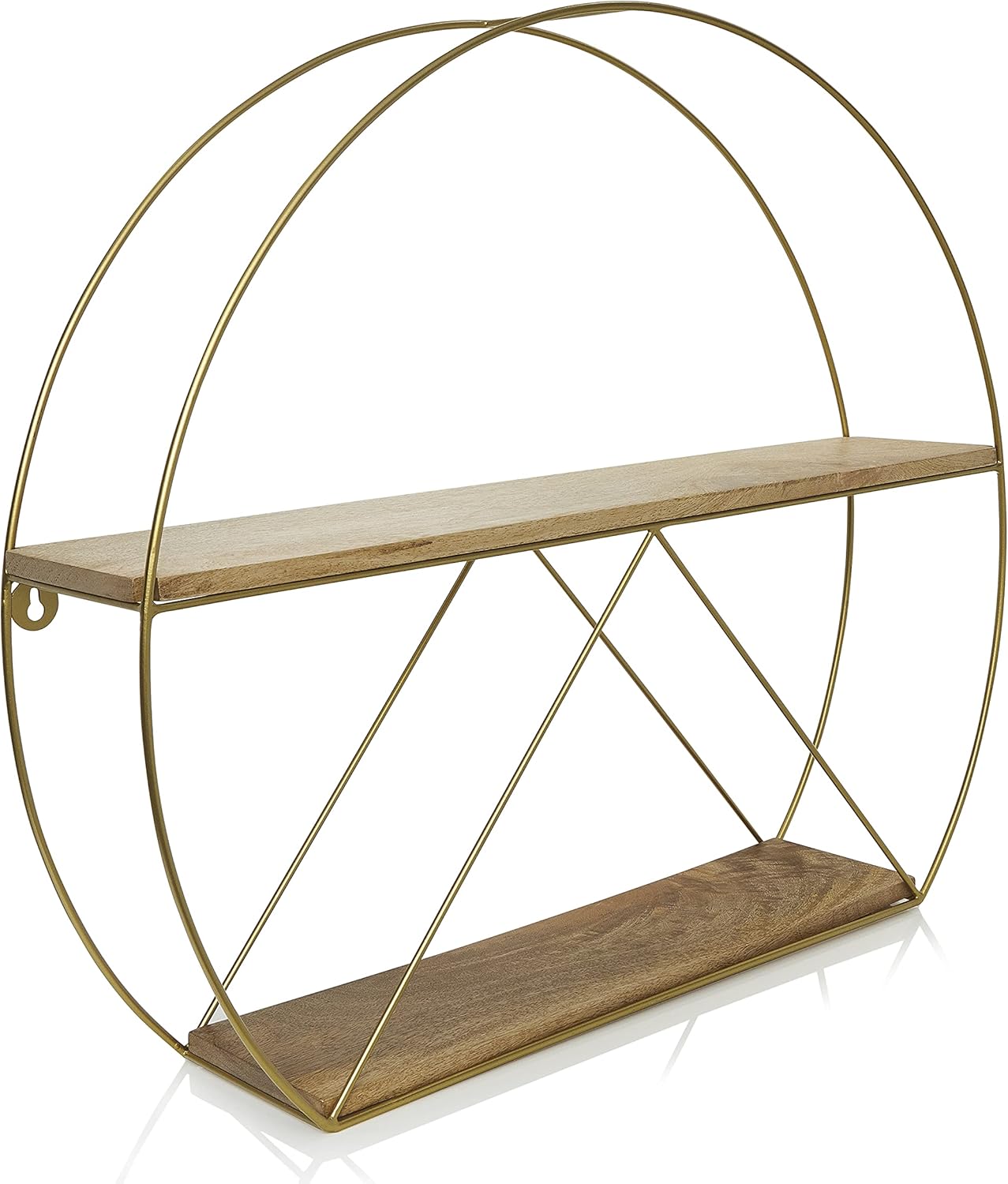 Metal Engineered Wood Round Artistic Floating Shelf | Wall Hanging for Living Room and Bedroom Organizer | Size: 25X21 Inches |