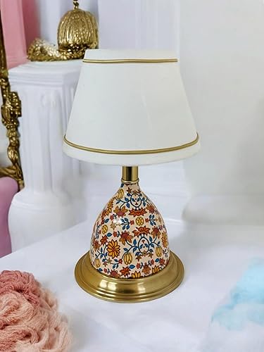 Brass Antique Finished Enamelled  Gold Table Lamp for Bedroom. Size 15X8 Inches