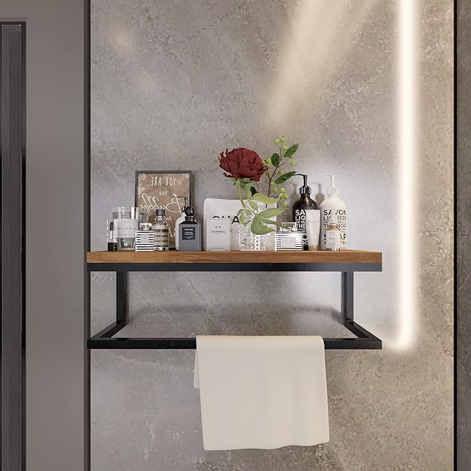 Metal Engineered Wood Wallmount Storage Shelf, Multipurpose Shower Organizer, Bathroom Standup Shower Shelf