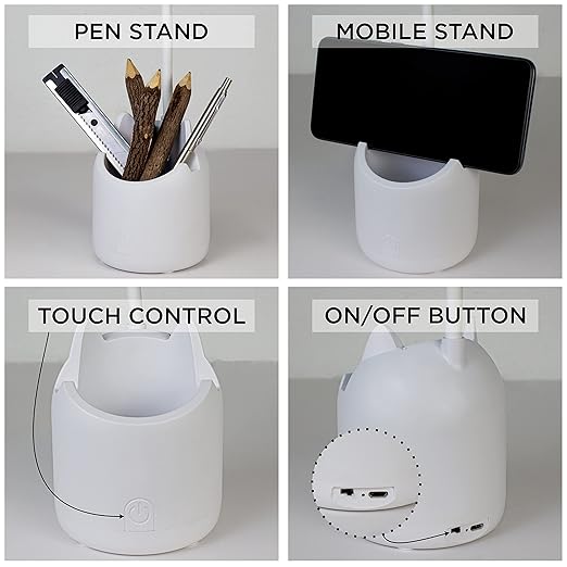 3 Colour Mode LED Study/Table/Desk Lamp with Pen Holder, 6 Month Warranty(Plastic, White, Pack of 1)