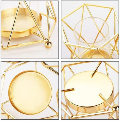 Metal and Glass Multi Purpose Flower Vase with Gold Finish, Size: 15X12 Cm
