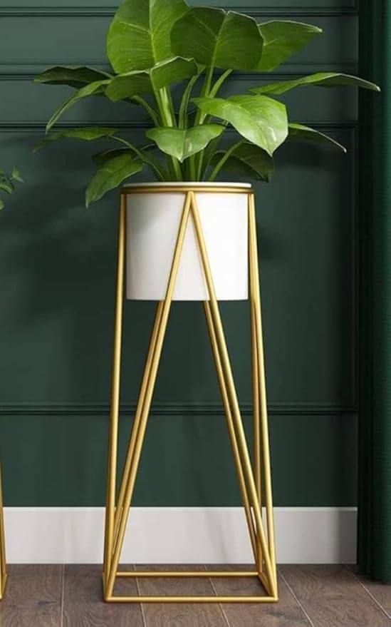Plant Stand Tall Indoor Plant Stand with Planter Pot Set of 2- White Color