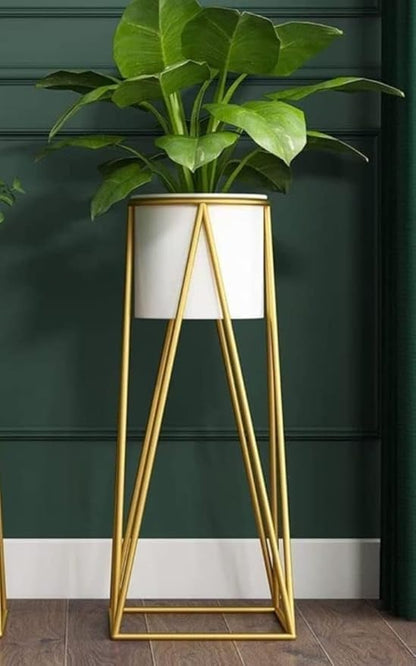 Plant Stand Tall Indoor Plant Stand with Planter Pot Set of 2- White Color