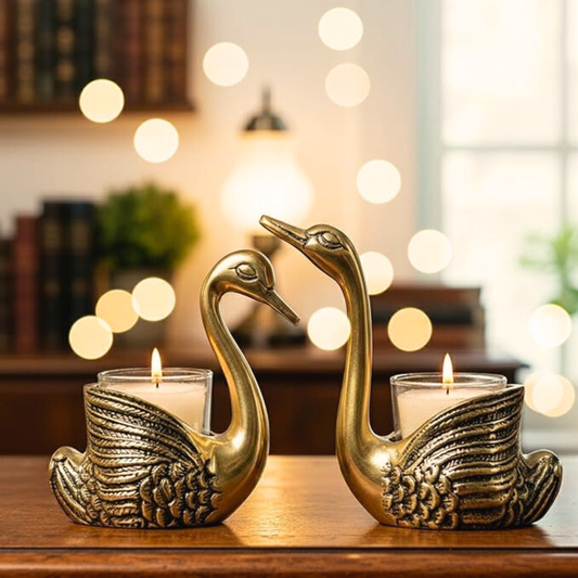 Aluminium Pair of Swans for Good Luck and Love | Candle Holder for Home Decor Tabletop Living Room