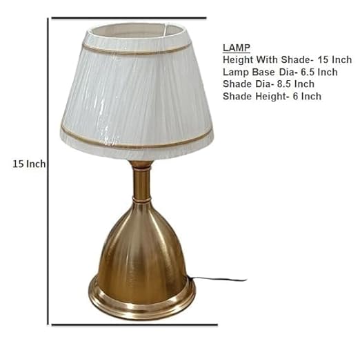 Gold Metal Table Lamp | Brass Antique Finish Gold Table Lamp for Bedroom. Size:15X8 Inches