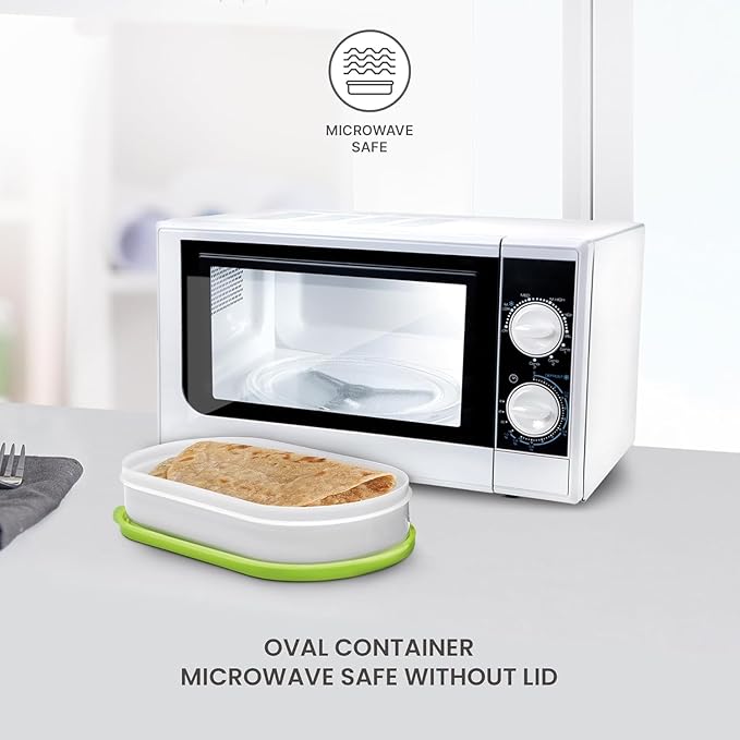 Executive Lunch Box, 2 Round Inner Steel Round Containers 280ml Each and 1 Microwave Safe Oval Plastic Container, 450ml with Insulated Bag, Office Tiffin for Leak-Proof, Easy to Carry Green Color