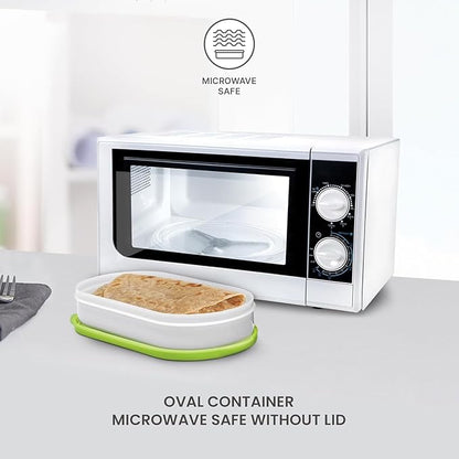 Executive Lunch Box, 2 Round Inner Steel Round Containers 280ml Each and 1 Microwave Safe Oval Plastic Container, 450ml with Insulated Bag, Office Tiffin for Leak-Proof, Easy to Carry Green Color