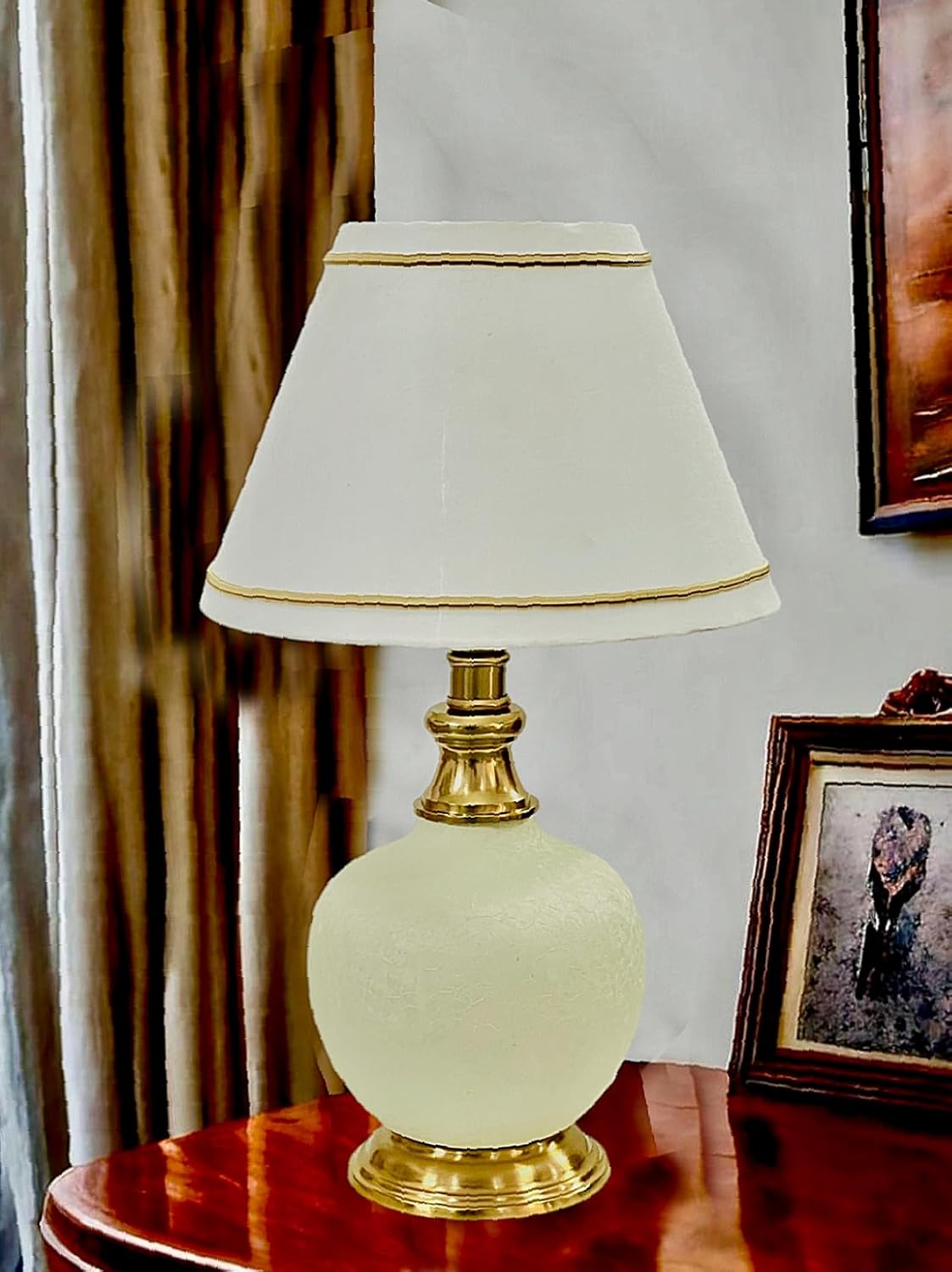 Antique Finish Gold Table Lamp for Bedroom, Bedside, Living Room, Home Decoration, Hotel Pack of 1 | Size:46 X 25 cm White