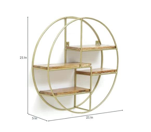 Metal Engineered Wood Circular Artistic Book Storage Floating Wall Shelf | Wall Hanging for Living Room and Bedroom Organizer | Size: 16 Inches