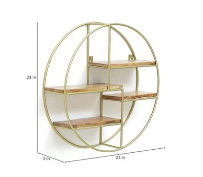 Metal Engineered Wood Circular Artistic Book Storage Floating Wall Shelf | Wall Hanging for Living Room and Bedroom Organizer | Size: 16 Inches