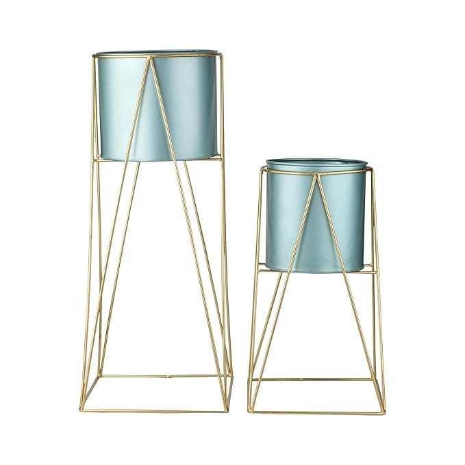 Plant Stand Tall Indoor Plant Stand with Planter Pot Set of 2- Blue Color