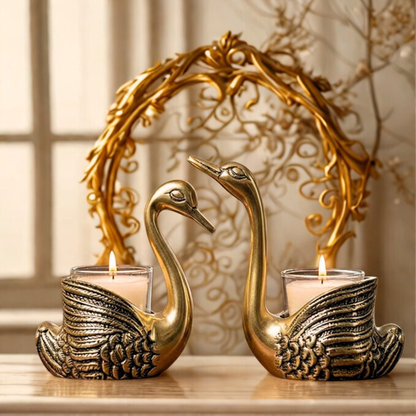 Aluminium Pair of Swans for Good Luck and Love | Candle Holder for Home Decor Tabletop Living Room