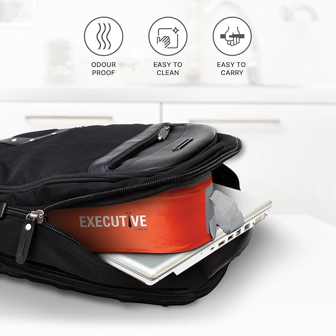 Executive Lunch Box, 2 Round Inner Steel Round Containers 280ml Each and 1 Microwave Safe Oval Plastic Container, 450ml with Insulated Bag, Office Tiffin for Leak-Proof, Easy to Carry