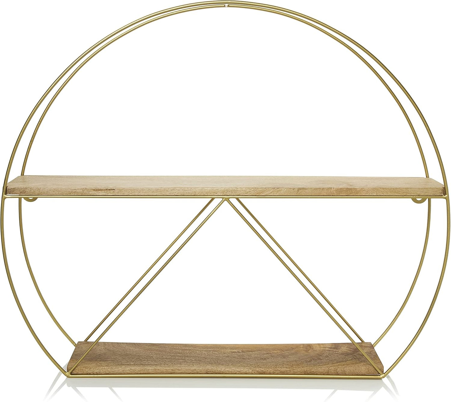 Metal Engineered Wood Round Artistic Floating Shelf | Wall Hanging for Living Room and Bedroom Organizer | Size: 25X21 Inches |