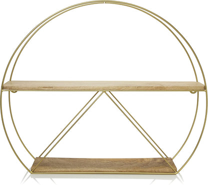 Metal Engineered Wood Round Artistic Floating Shelf | Wall Hanging for Living Room and Bedroom Organizer | Size: 25X21 Inches |